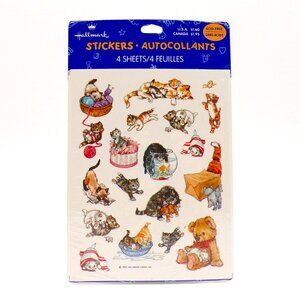 VTG Hallmark 1995 Cat Kitten Stickers 4 Sheets Scrapbook Retro Childhood READ